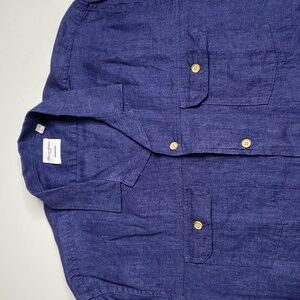Baird McNutt Murano 100% Linen Button Up Shirt Short Sleeve Size L Coastal Blue
